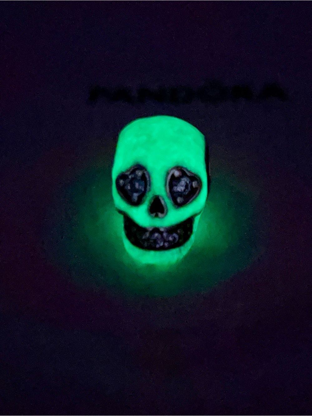 Pandora Glow In The Dark Skull Enamel Heart Eye Cubic Zirconia Charm - Picture 3 of 10